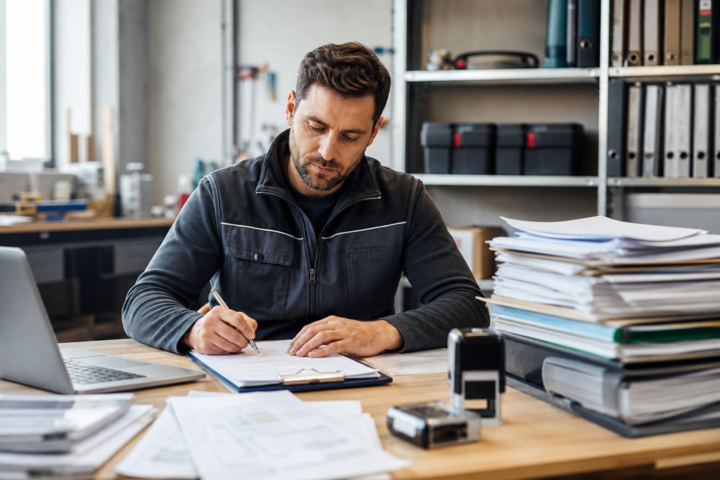 Titelbild zu „Büroorganisation im Handwerksbetrieb: Checkliste gegen den Papierkram-Stau“